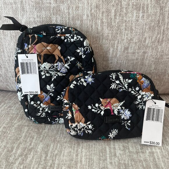 Vera Bradley Set of 2 Zip Around Jewlry Case & Mini Cosmetic - Merry Mischief - Picture 2 of 8